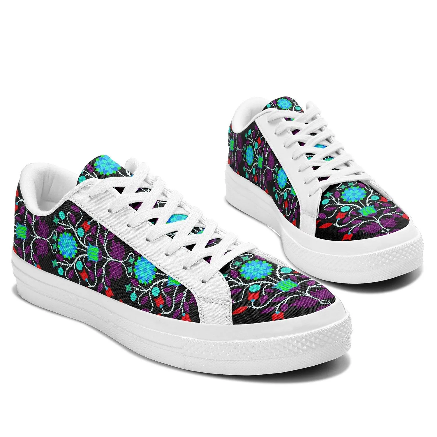 Floral Beadwork Four Clans Winter Aapisi Low Top Canvas Shoes White Sole