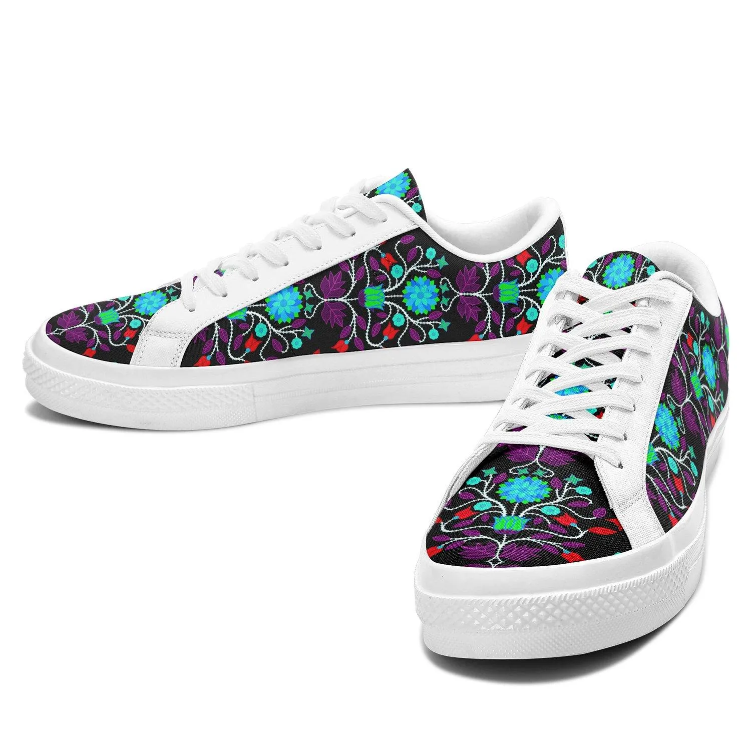 Floral Beadwork Four Clans Winter Aapisi Low Top Canvas Shoes White Sole