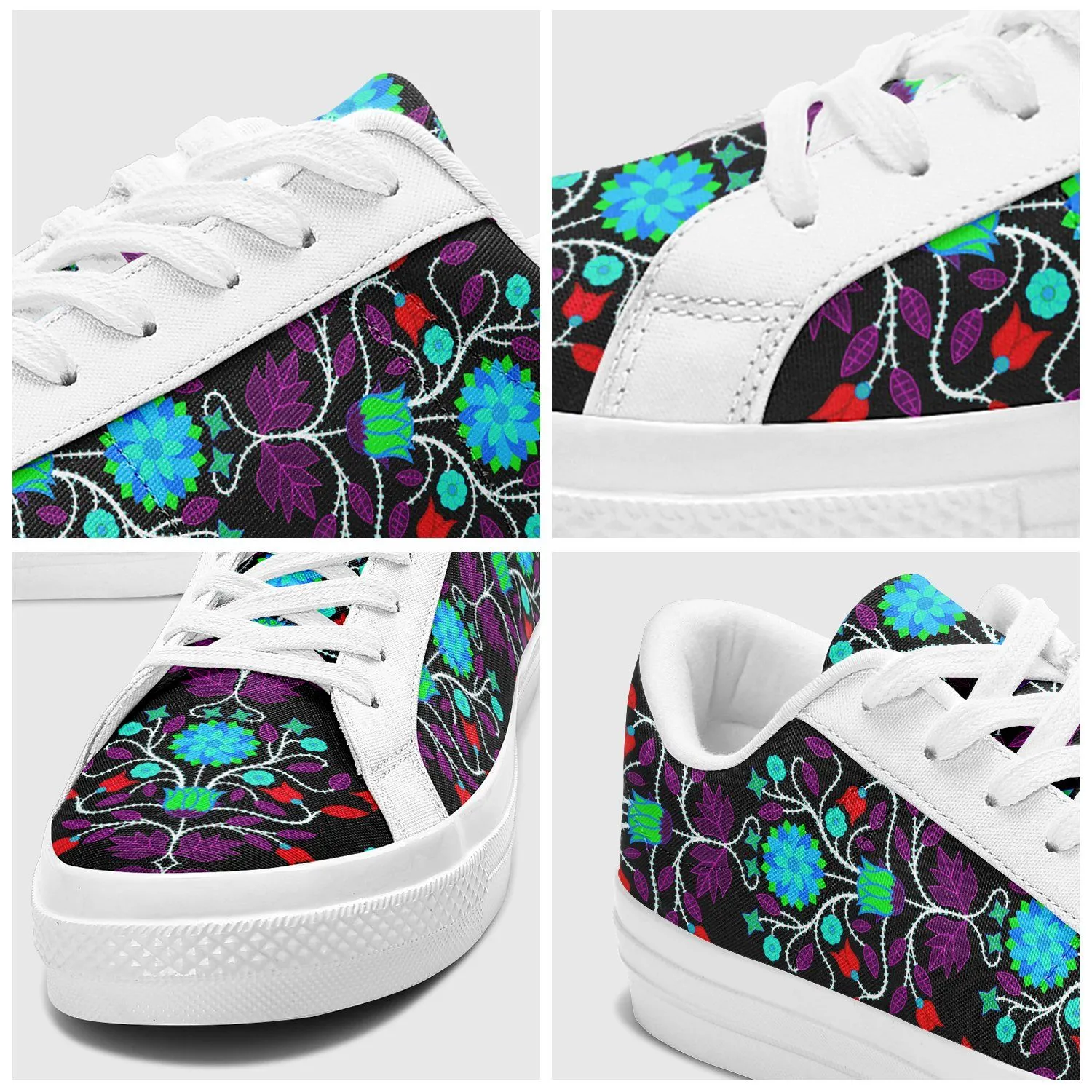 Floral Beadwork Four Clans Winter Aapisi Low Top Canvas Shoes White Sole