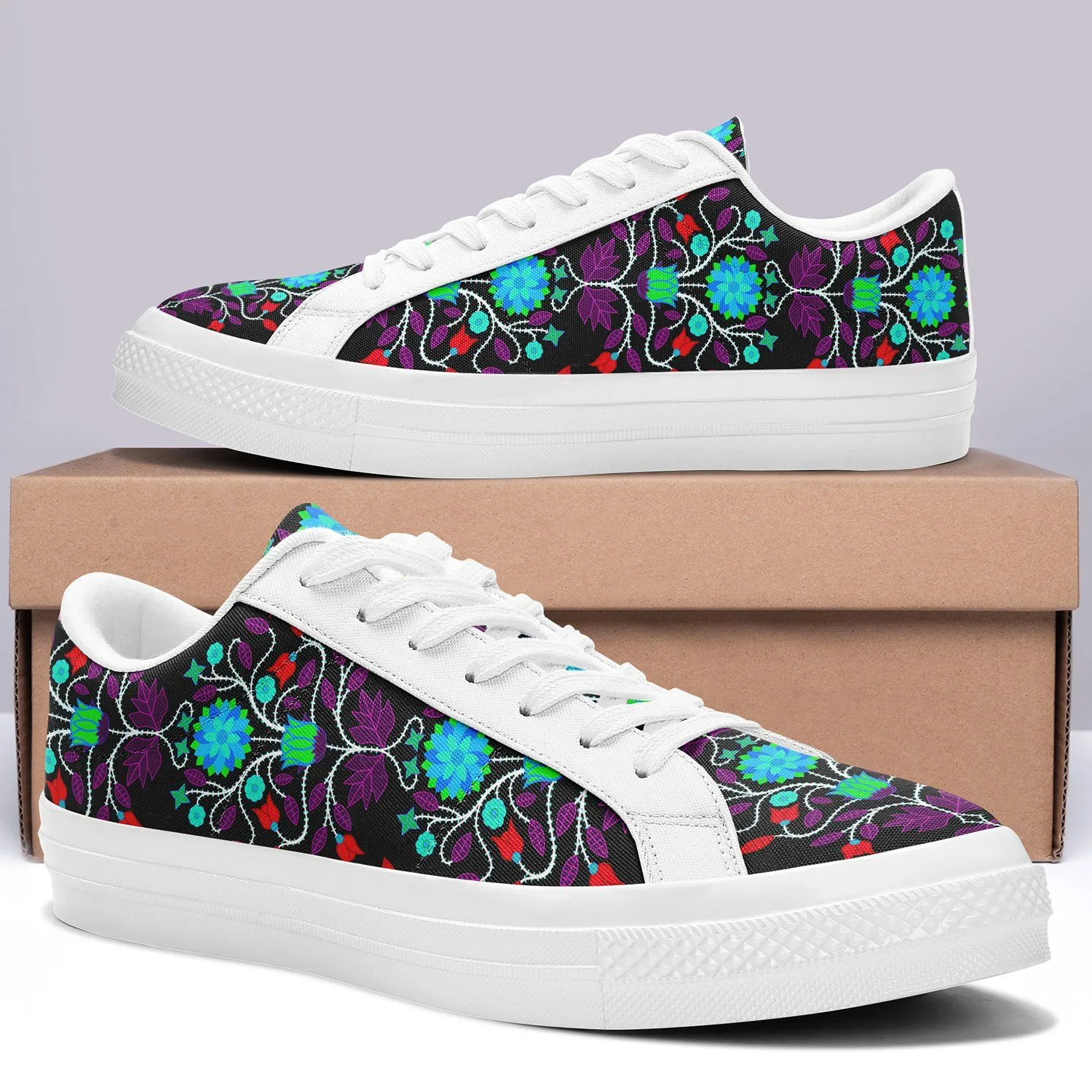 Floral Beadwork Four Clans Winter Aapisi Low Top Canvas Shoes White Sole