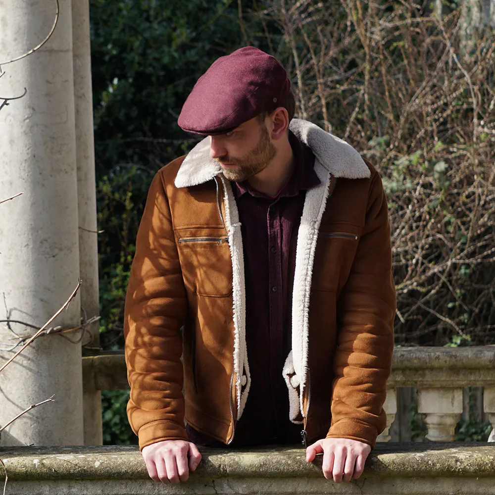 Hillcrest Herringbone Flat Cap - Burgundy-Black