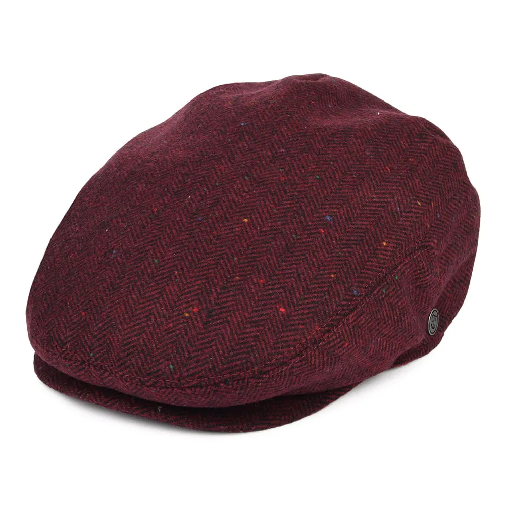 Hillcrest Herringbone Flat Cap - Burgundy-Black