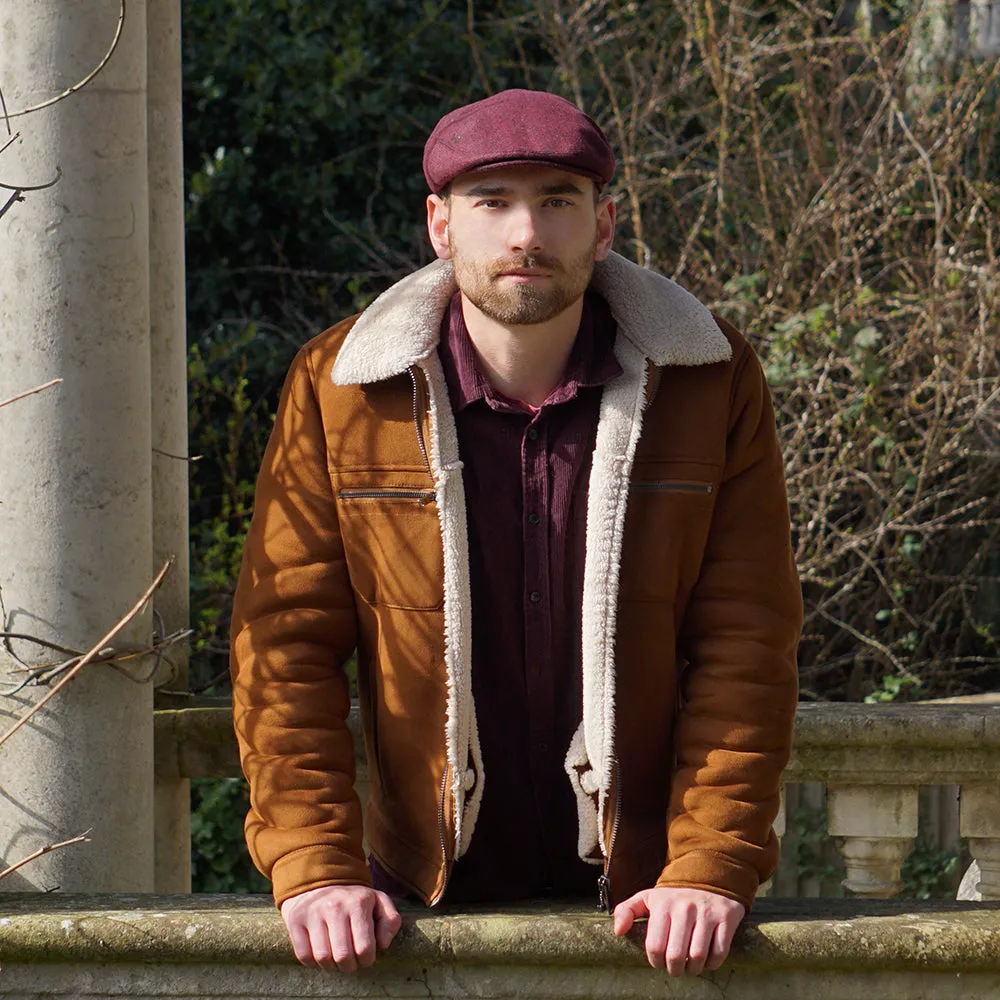 Hillcrest Herringbone Flat Cap - Burgundy-Black