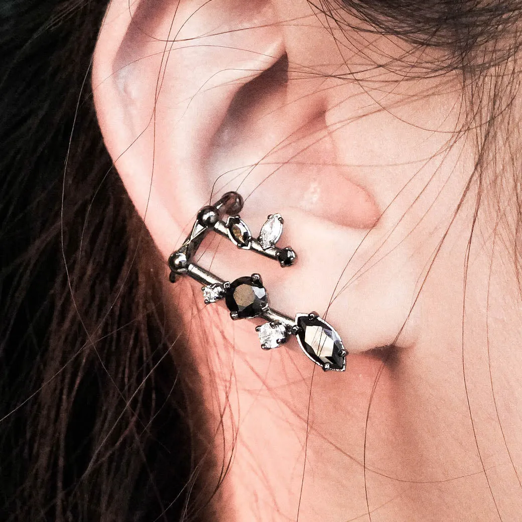 Ivy 1st Sister Cuff Earrings [Black/White gems]