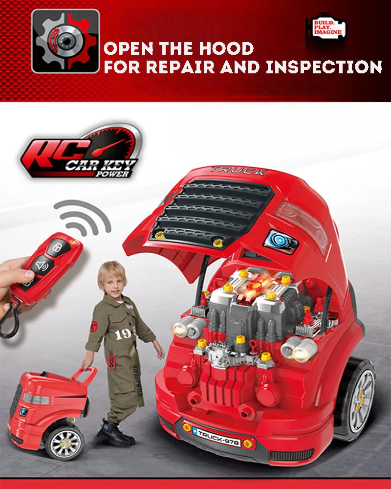 Kids Car Repair Realistic Simulate Disassemble and Assemble Remote Control Lighting Music Screw tightening Assembly Toy