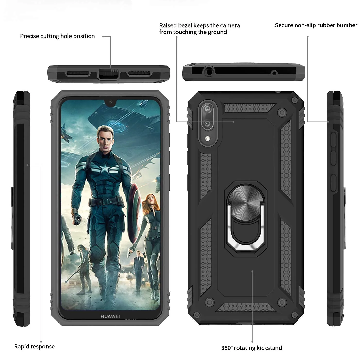 LeYi Case for Huawei Y7 2019 with Ring Holder Kickstand, Full Body Protective Silicone TPU Gel Personalised Shockproof Tough Armour Phone Cover