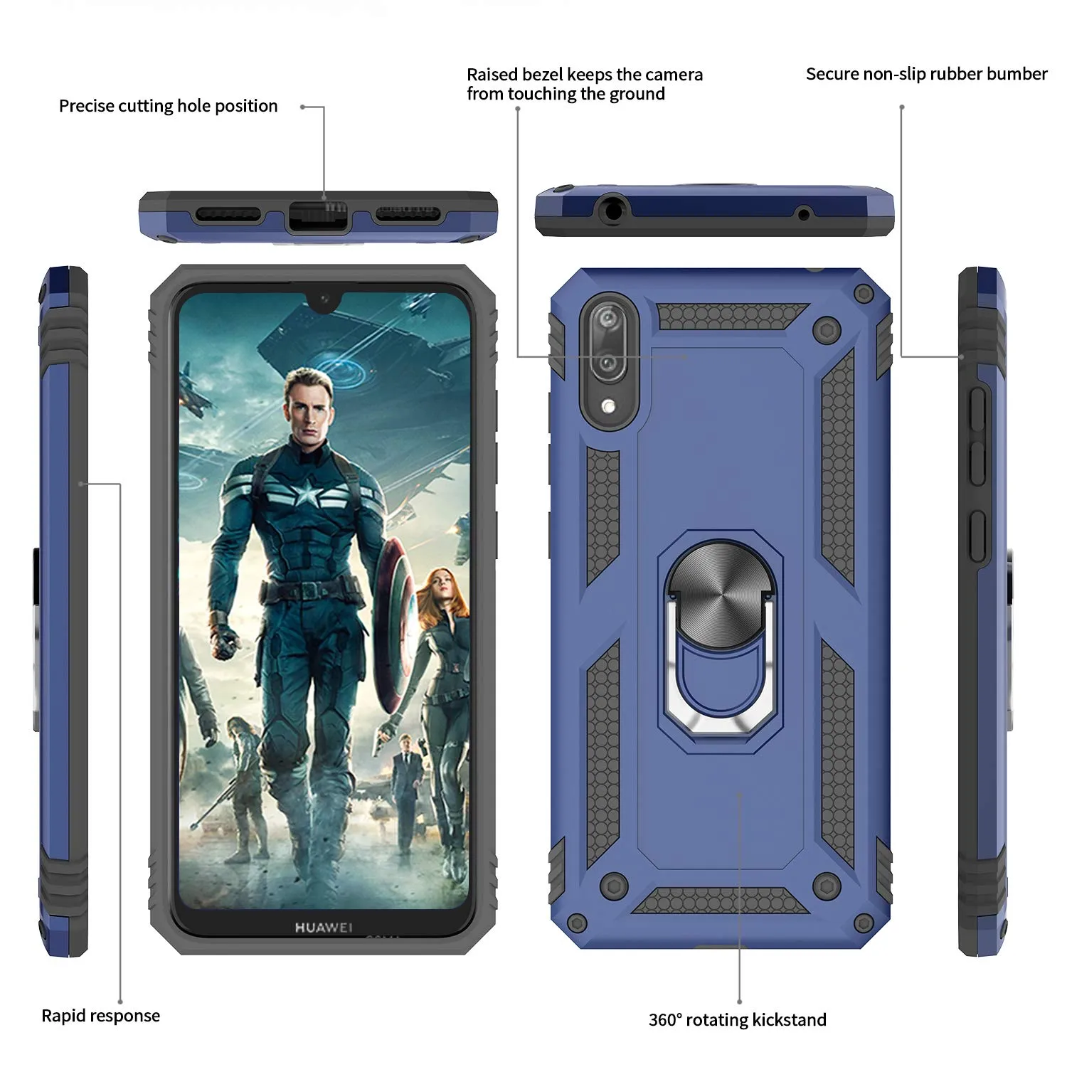 LeYi Case for Huawei Y7 2019 with Ring Holder Kickstand, Full Body Protective Silicone TPU Gel Personalised Shockproof Tough Armour Phone Cover