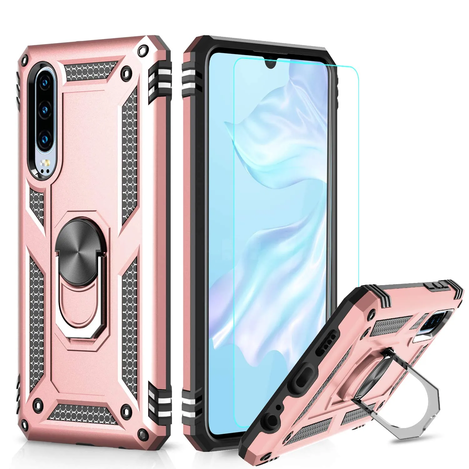 LeYi Huawei P30 Case with Ring Holder Kickstand, Full Body Protective Silicone TPU Personalised Shockproof Tough Armour Phone Cover with Screen