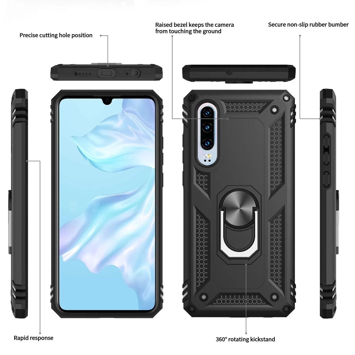 LeYi Huawei P30 Case with Ring Holder Kickstand, Full Body Protective Silicone TPU Personalised Shockproof Tough Armour Phone Cover with Screen