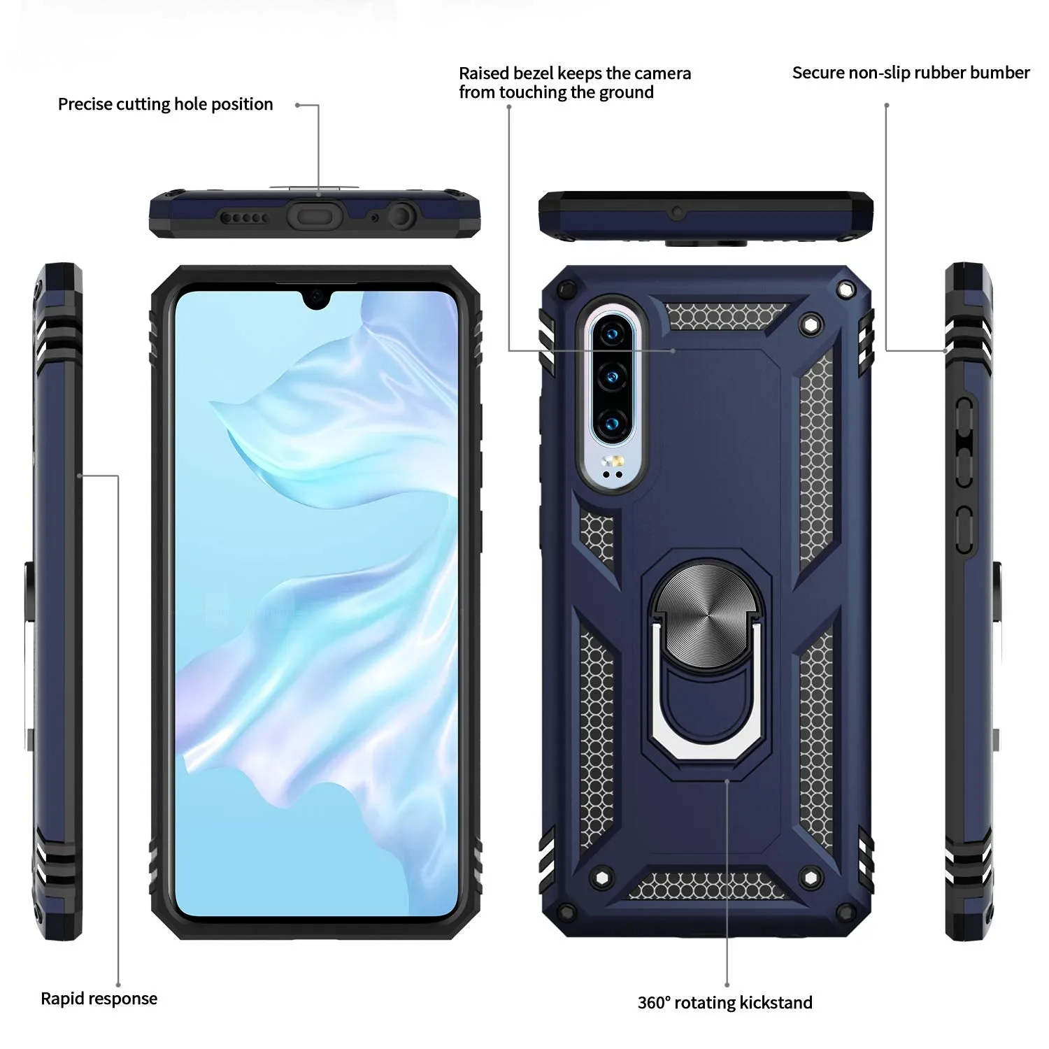 LeYi Huawei P30 Case with Ring Holder Kickstand, Full Body Protective Silicone TPU Personalised Shockproof Tough Armour Phone Cover with Screen