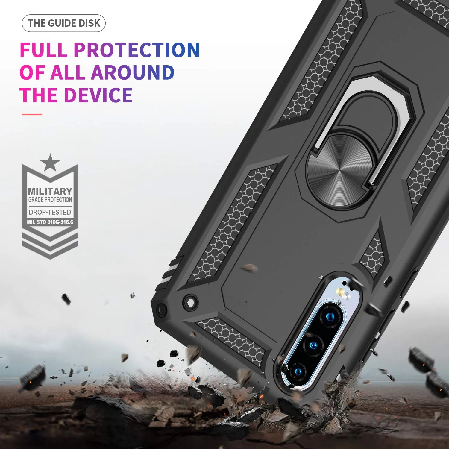 LeYi Huawei P30 Case with Ring Holder Kickstand, Full Body Protective Silicone TPU Personalised Shockproof Tough Armour Phone Cover with Screen