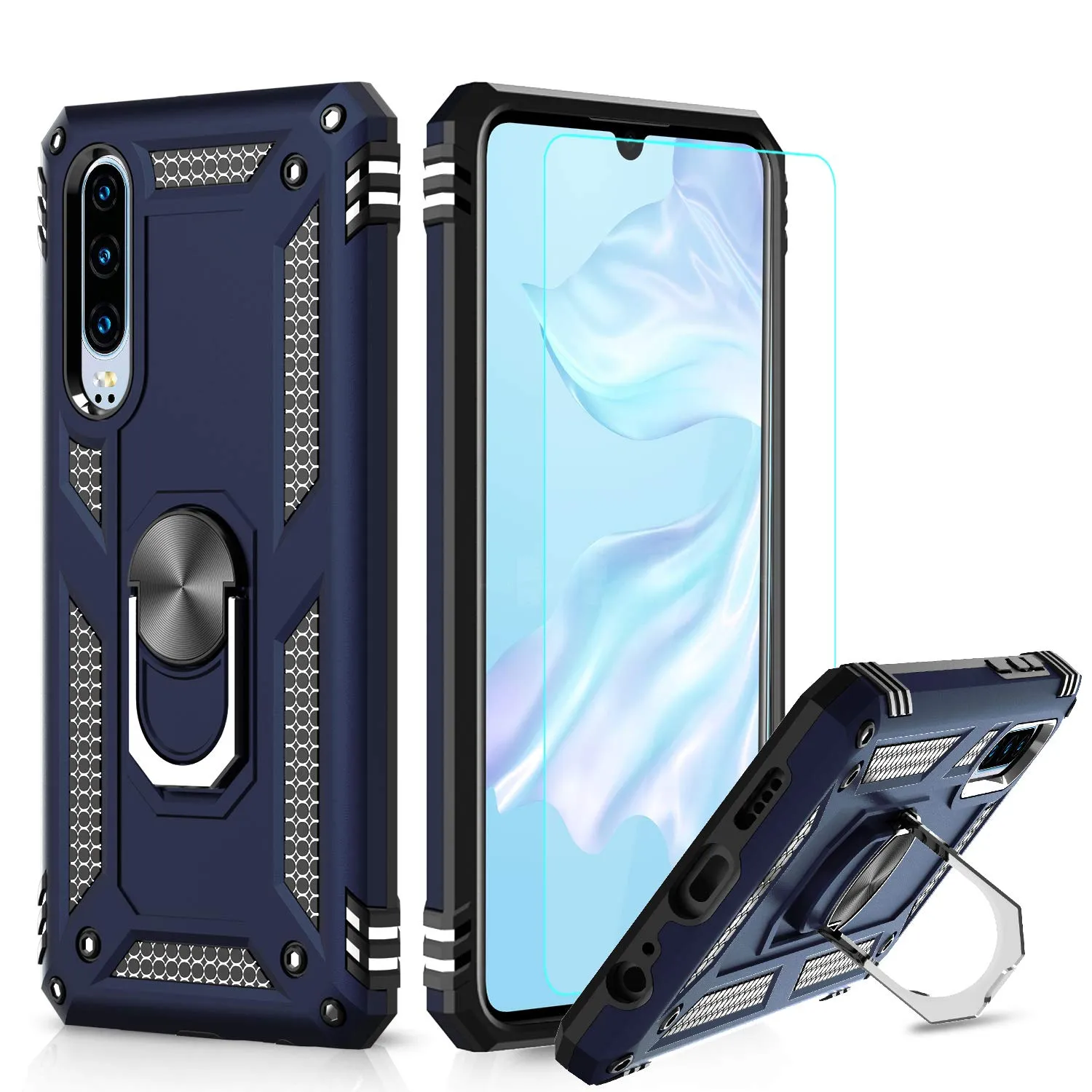 LeYi Huawei P30 Case with Ring Holder Kickstand, Full Body Protective Silicone TPU Personalised Shockproof Tough Armour Phone Cover with Screen