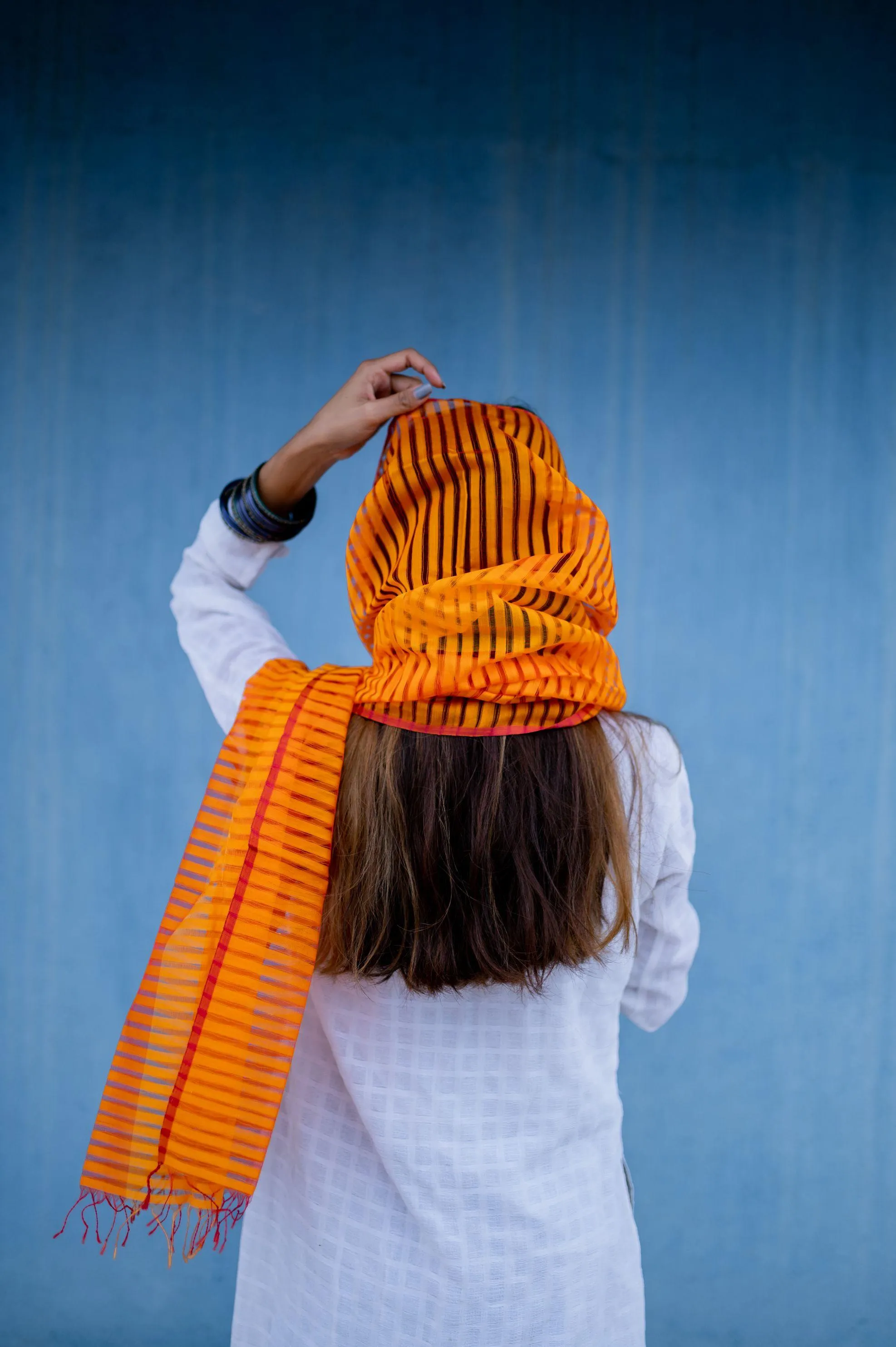 Maheswari handloom stole - Orange