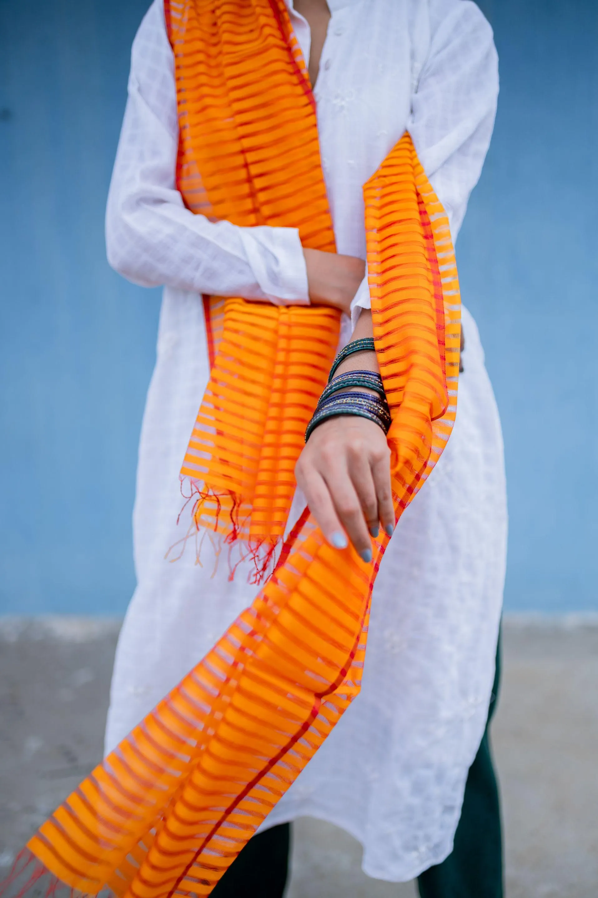 Maheswari handloom stole - Orange