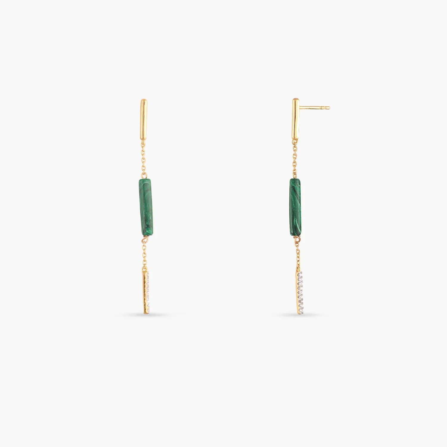 Malachite Bar Charm Silver Drop Earrings