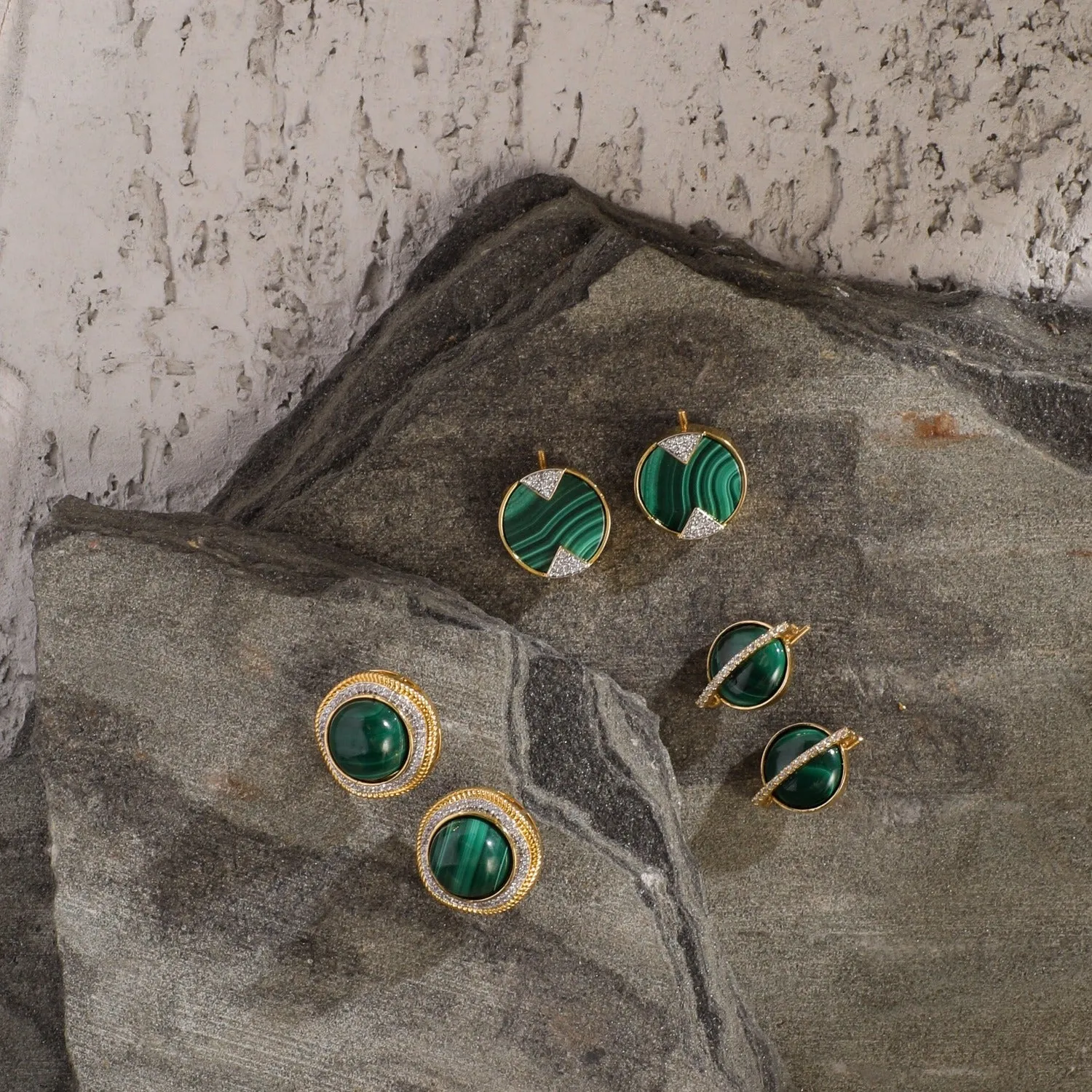 Malachite Wave Silver Stud Earrings