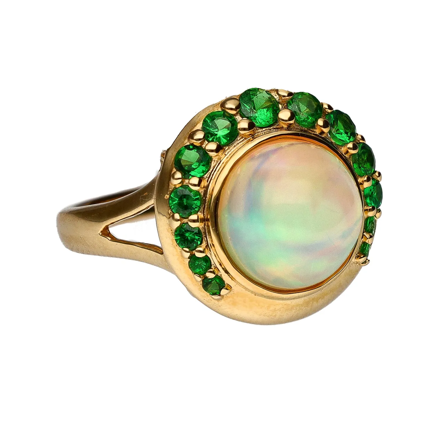 Martha Seely Designs 14K Yellow Gold Blue Hour Ethiopian Opal & Tsavorite Ring