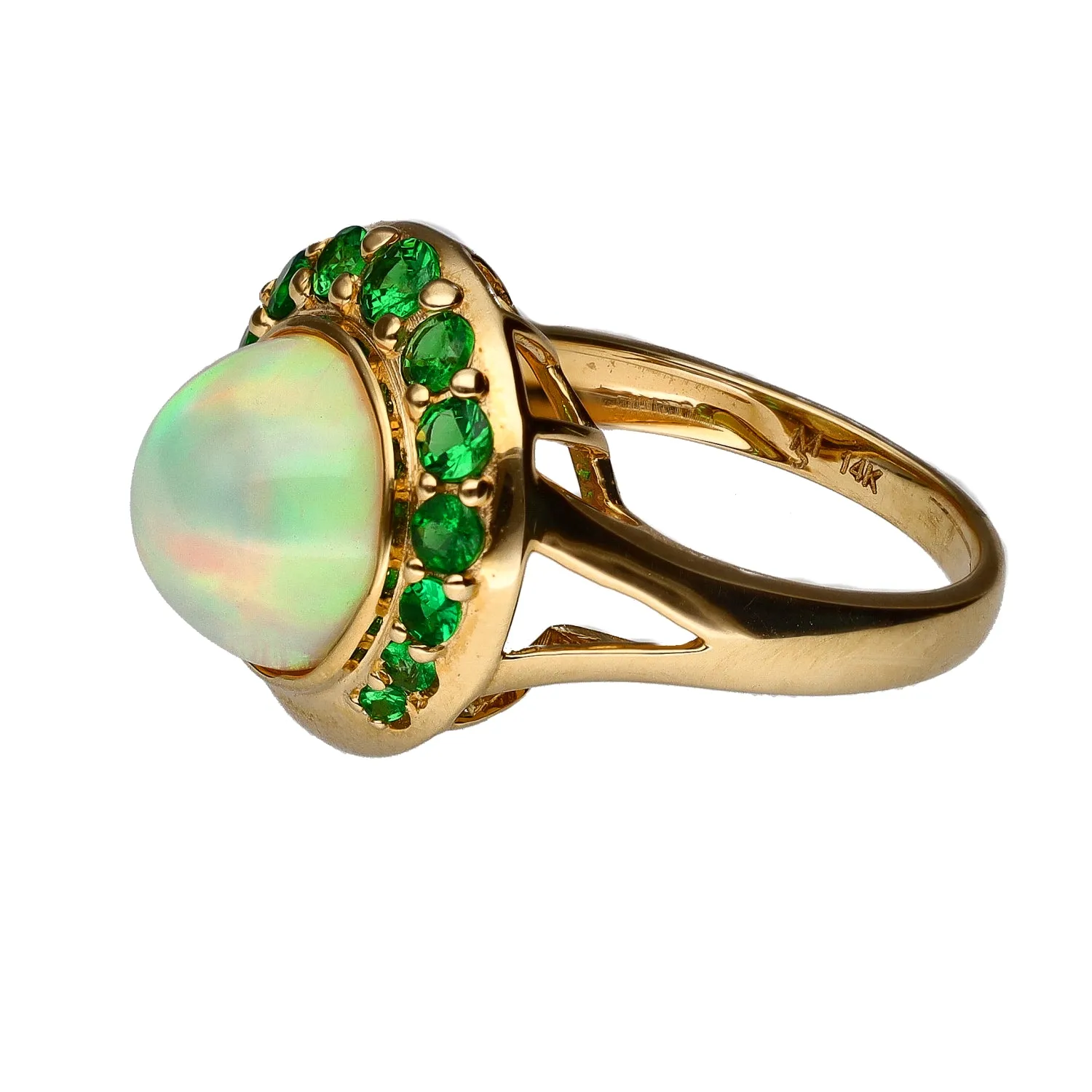 Martha Seely Designs 14K Yellow Gold Blue Hour Ethiopian Opal & Tsavorite Ring