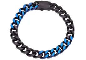 Mens 10mm Two-Toned Black And Blue Plated Stainless Steel Cuban Link Chain Bracelet