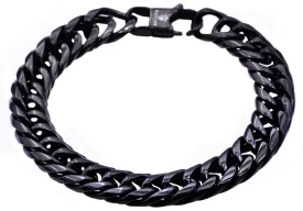 Mens Black Plated Stainless Steel Double Cuban Link Chain Bracelet