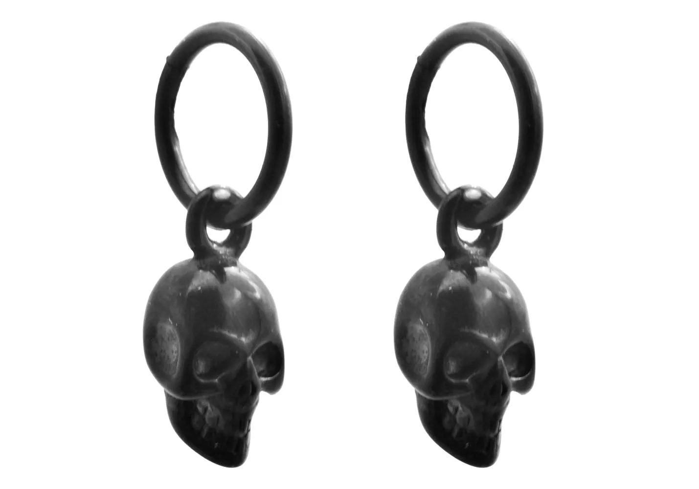 Mens Black Stainless Steel Skull Drop Earrings