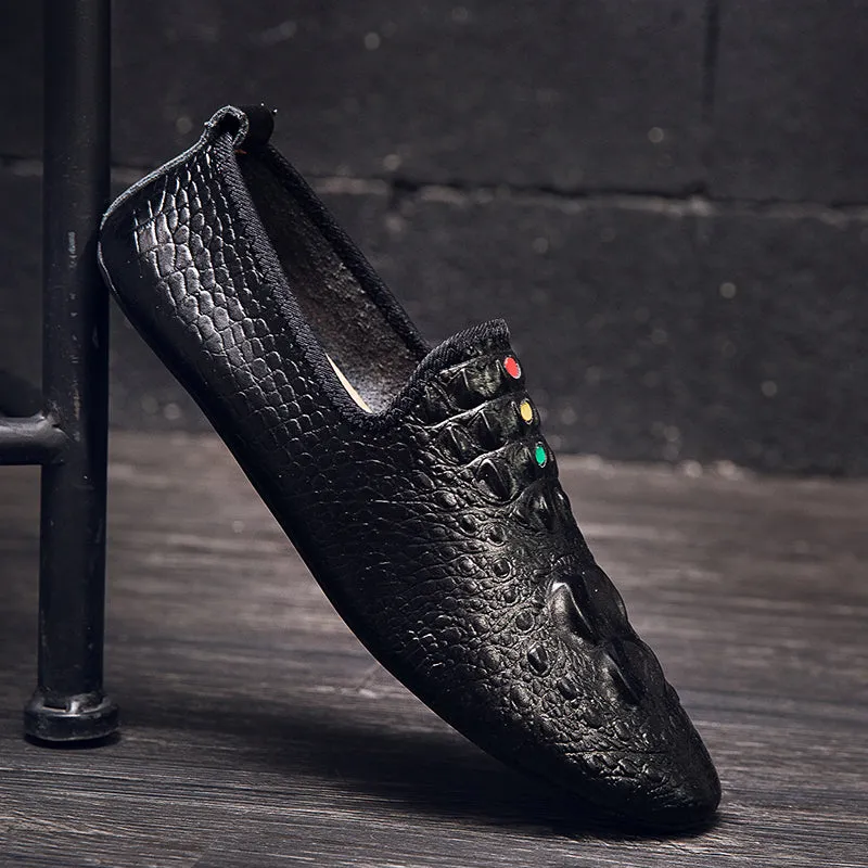 Men's Crocodile Pattern Moccasins Shoes Pointy Toe Loafers | 695