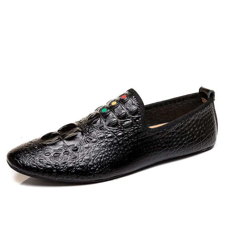 Men's Crocodile Pattern Moccasins Shoes Pointy Toe Loafers | 695