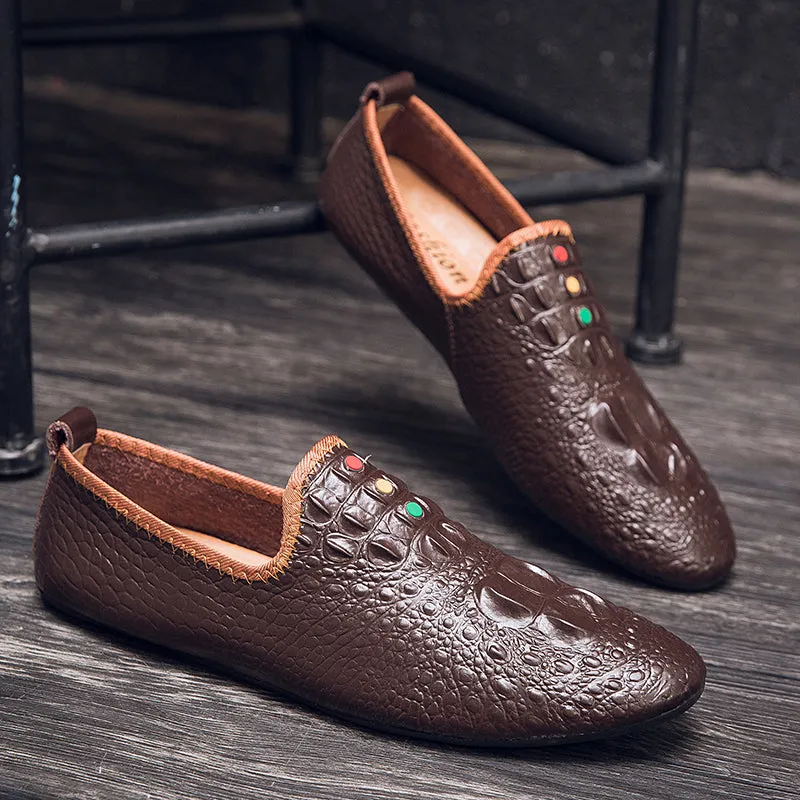 Men's Crocodile Pattern Moccasins Shoes Pointy Toe Loafers | 695