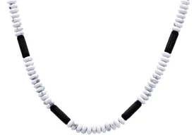 Mens Genunine Howlite Black Plated Stainless Steel Disk Link Chain Necklace