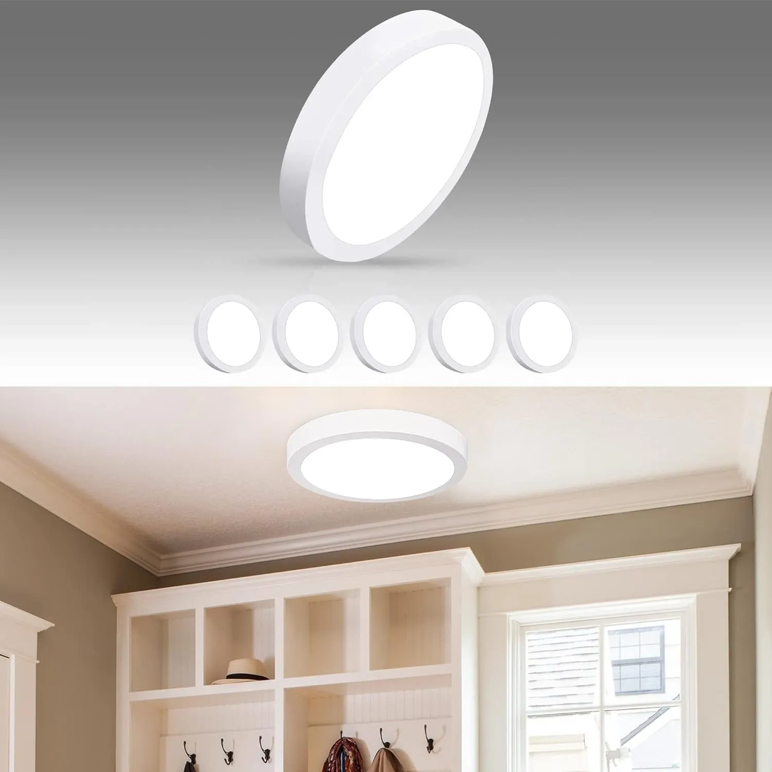 Modern LED Flush Mount Panel Ceiling Light, 1400LM 18W Round Surface Mounted Ceiling Lights 5000K Wall Light Fixture, 5 Packs