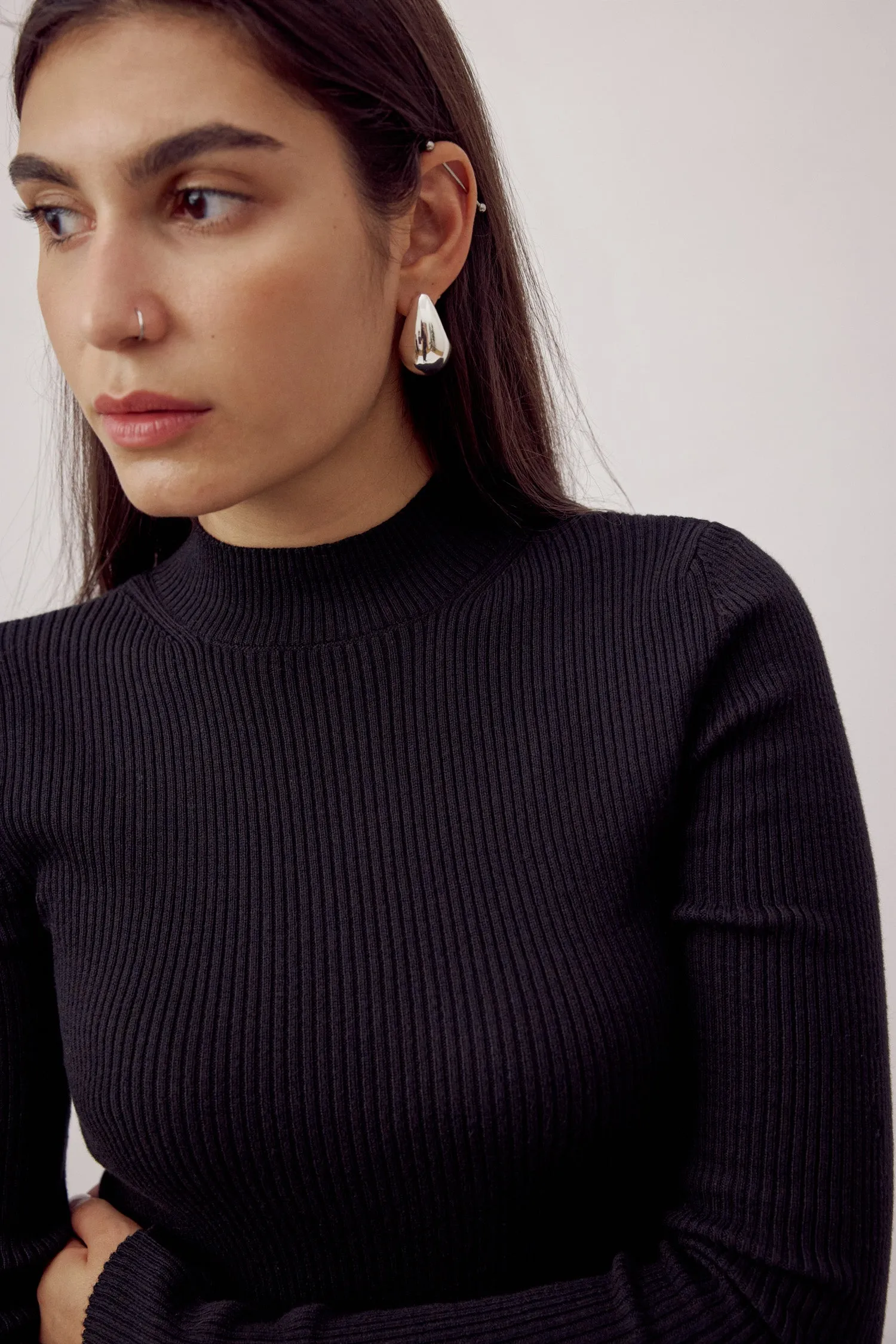 Mona Fine Knit Mock Neck Black