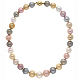 Multi-Colored South Sea Pearl with 14K Gold Diamond Clasp Necklace