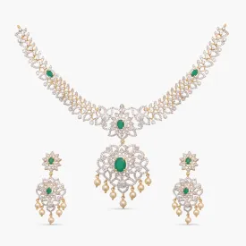 Palatial CZ Silver Necklace Set