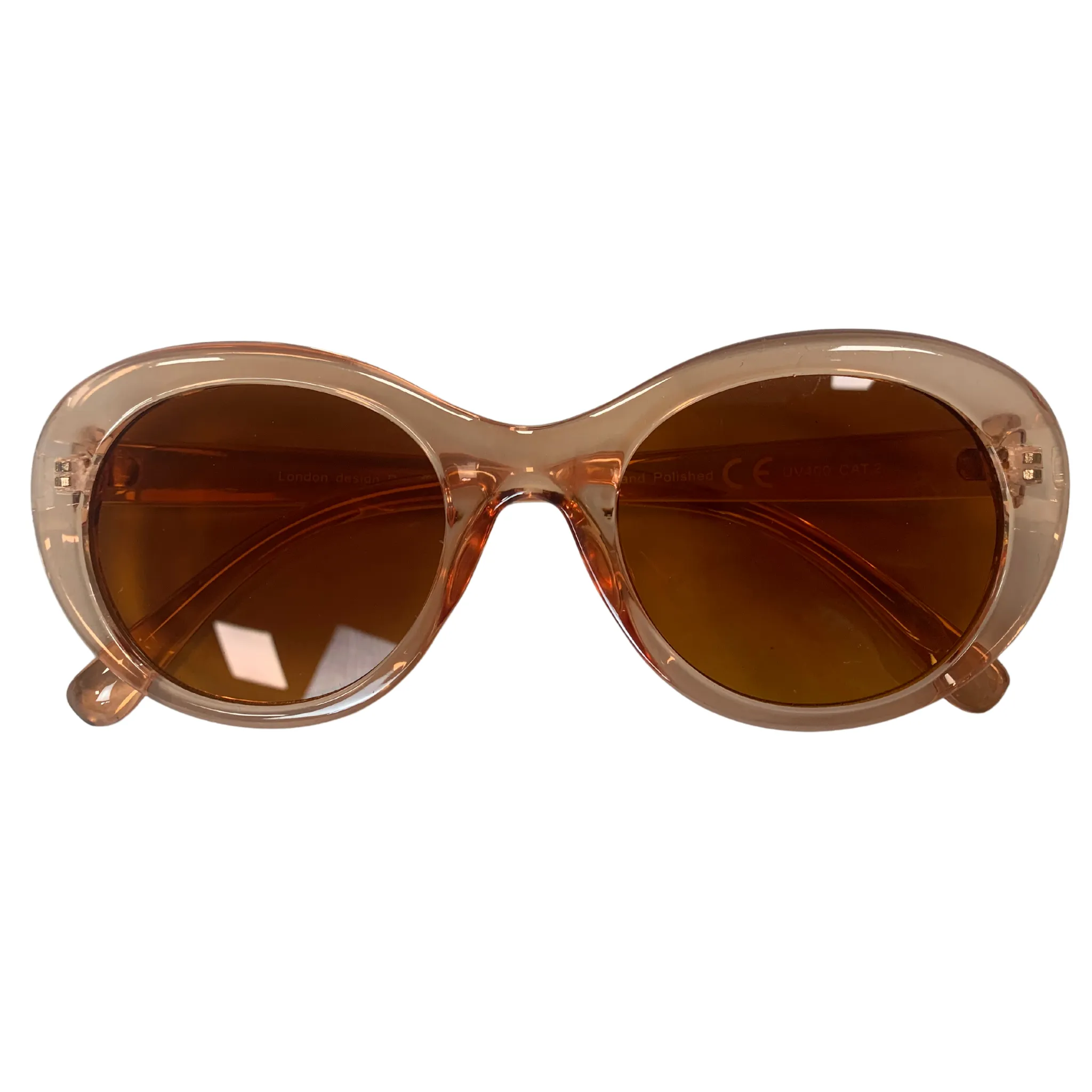 PEACH / BROWN ROUND OVAL VINTAGE STYLE 60s 70s SUNGLASSES