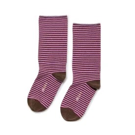 Rose - Roll Top Organic Cotton Crew Socks - Mulberry