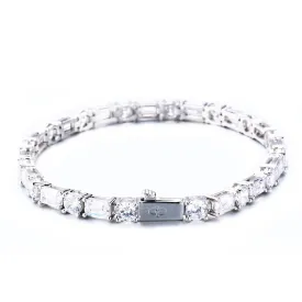 Round & Rectangular Tennis Bracelet In White Gold - 5mm