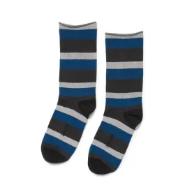 Rugby Stripe - Organic Cotton Roll Top Socks - Black