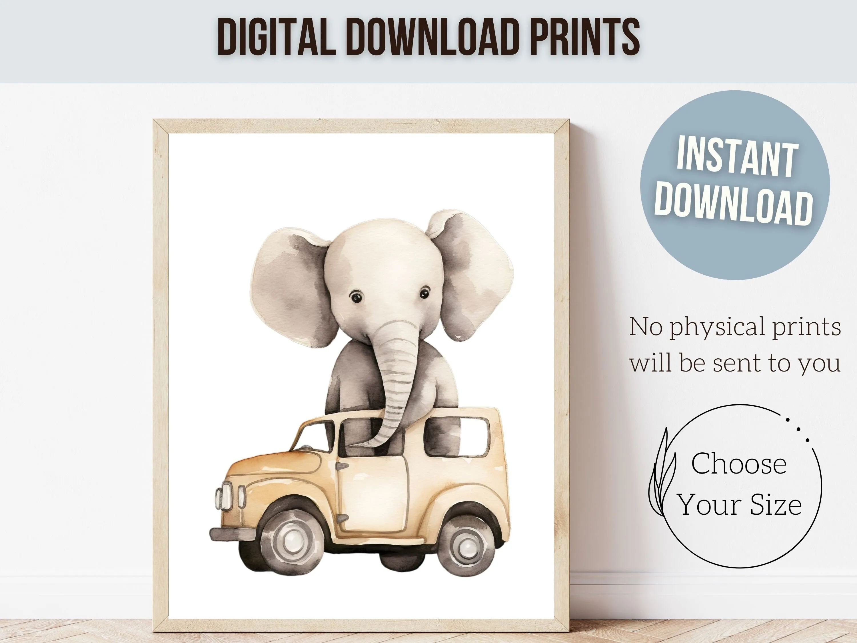 Safari Animal Car Nursery Prints - Set 2 - Personalised