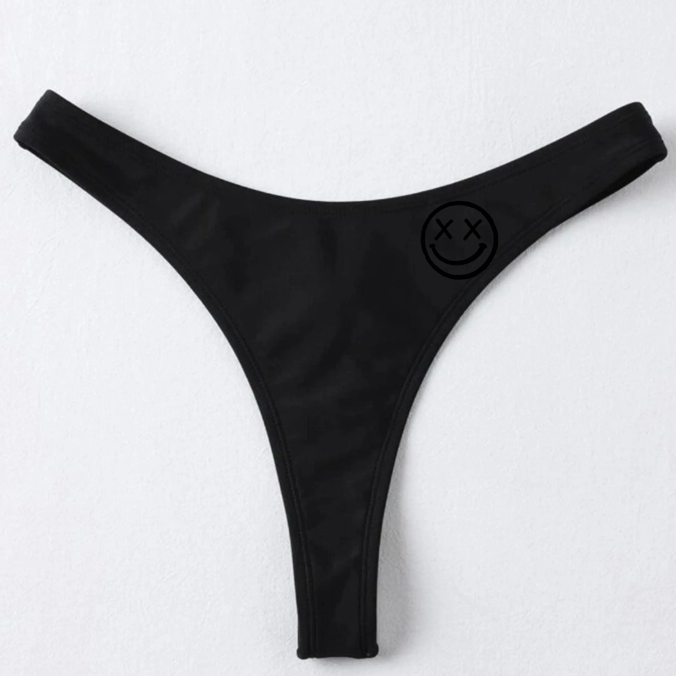 Salty Savage Ladies "OG Smile" High Cut Thong Bikini Bottom | Black on Black