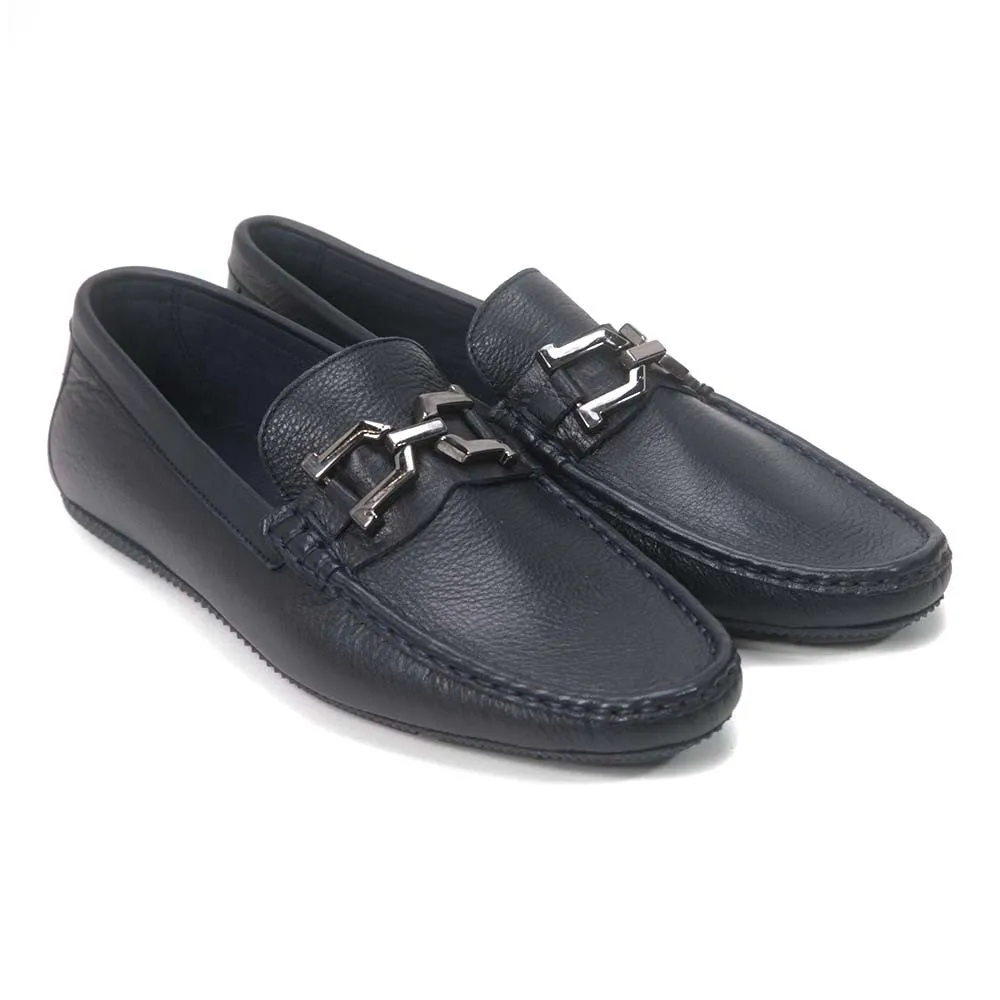 Sigotto Uomo Navy Blue Leather Slip-on Loafer