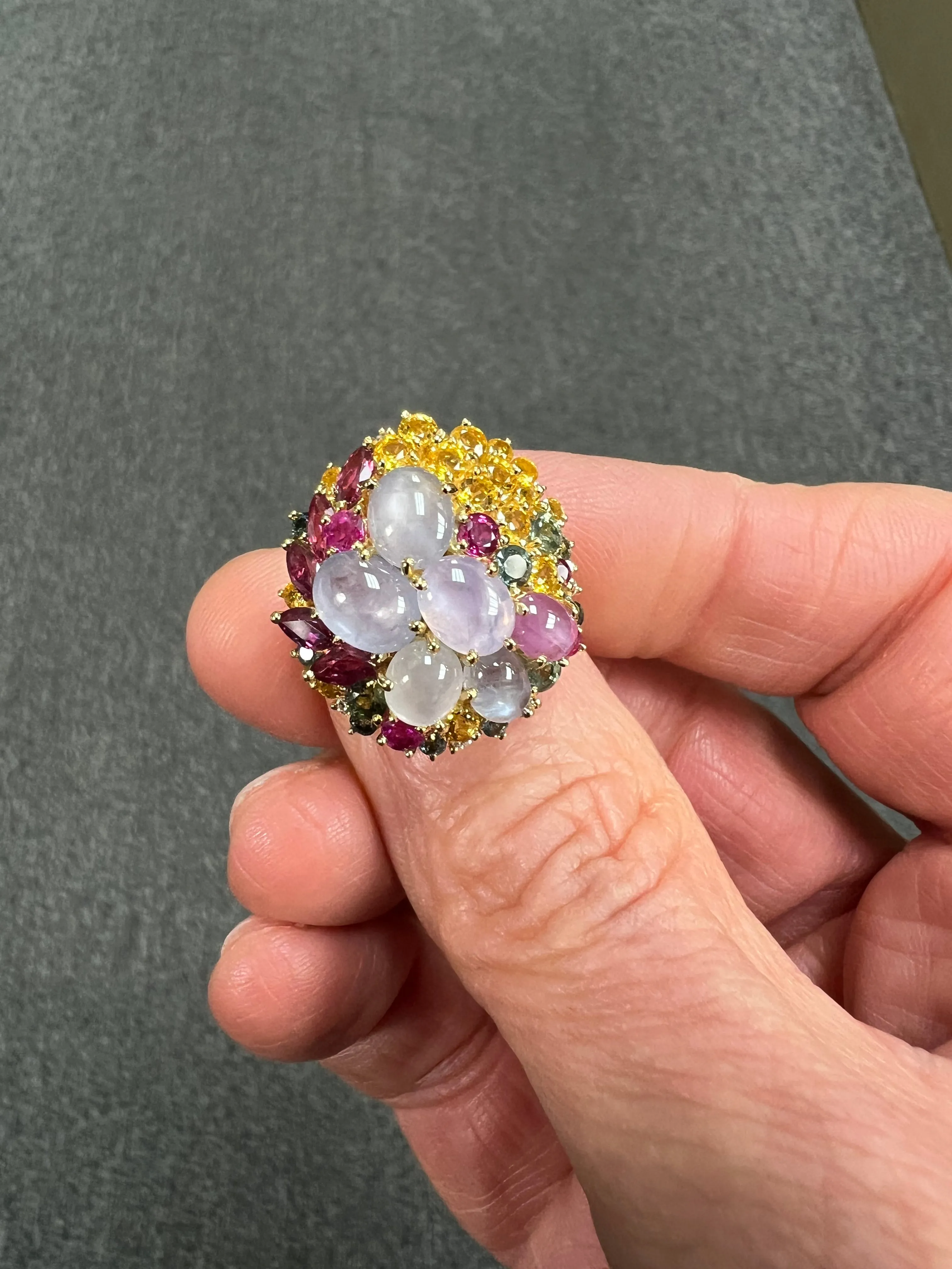 Star Sapphires and Multi Colored Sapphires Diamond Yellow Gold Cocktail Ring