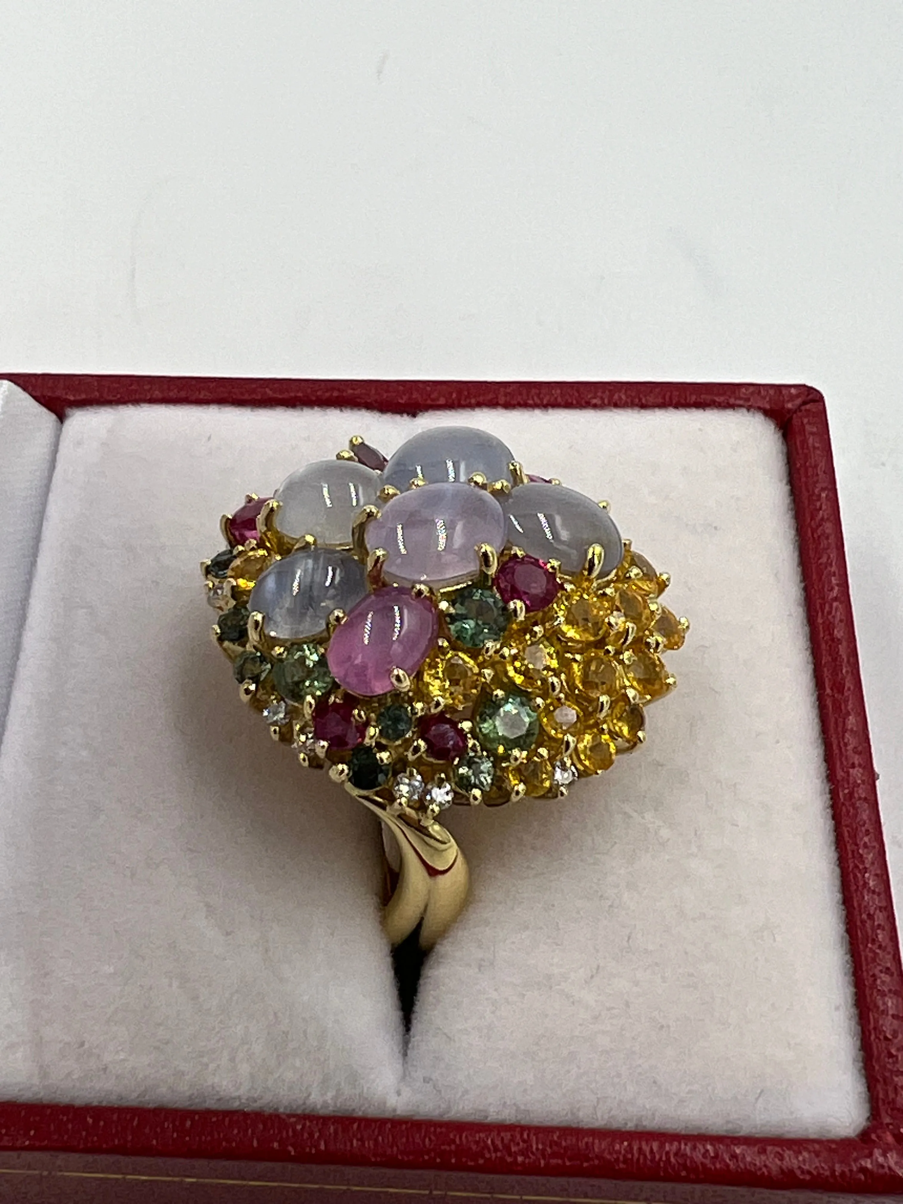 Star Sapphires and Multi Colored Sapphires Diamond Yellow Gold Cocktail Ring