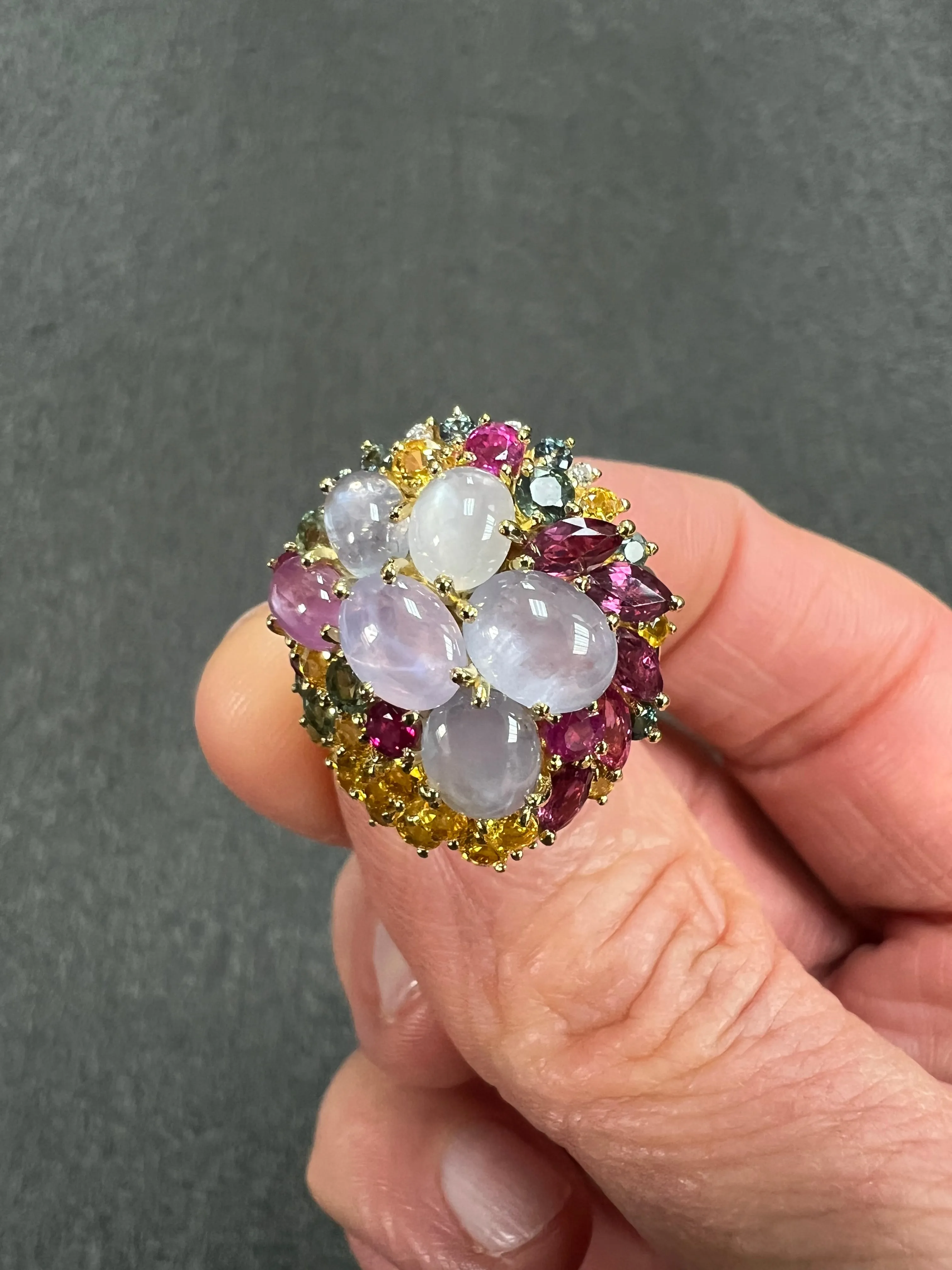 Star Sapphires and Multi Colored Sapphires Diamond Yellow Gold Cocktail Ring