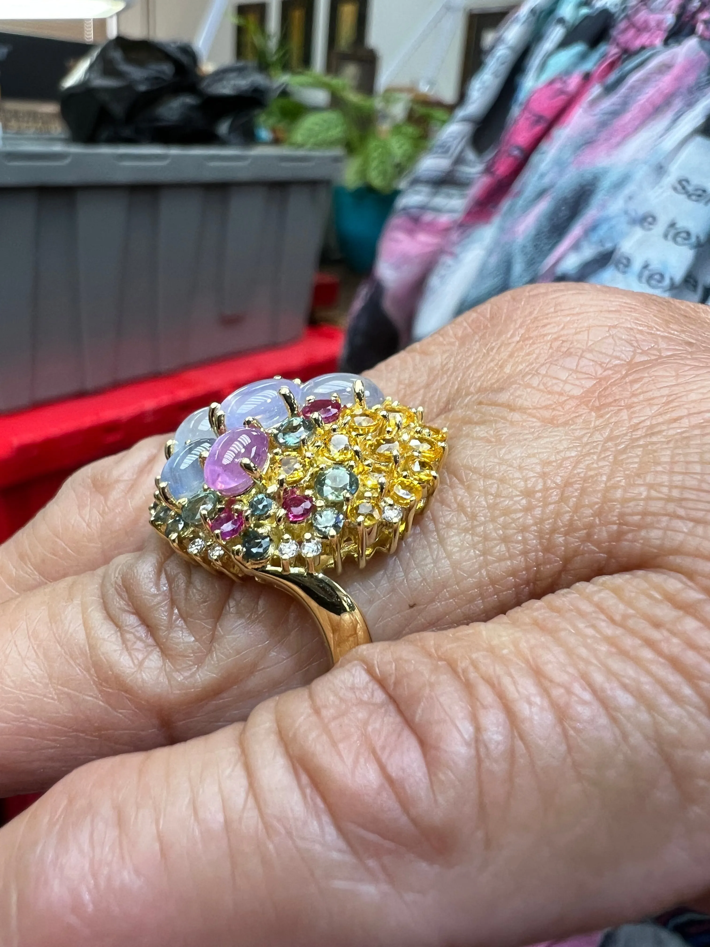 Star Sapphires and Multi Colored Sapphires Diamond Yellow Gold Cocktail Ring