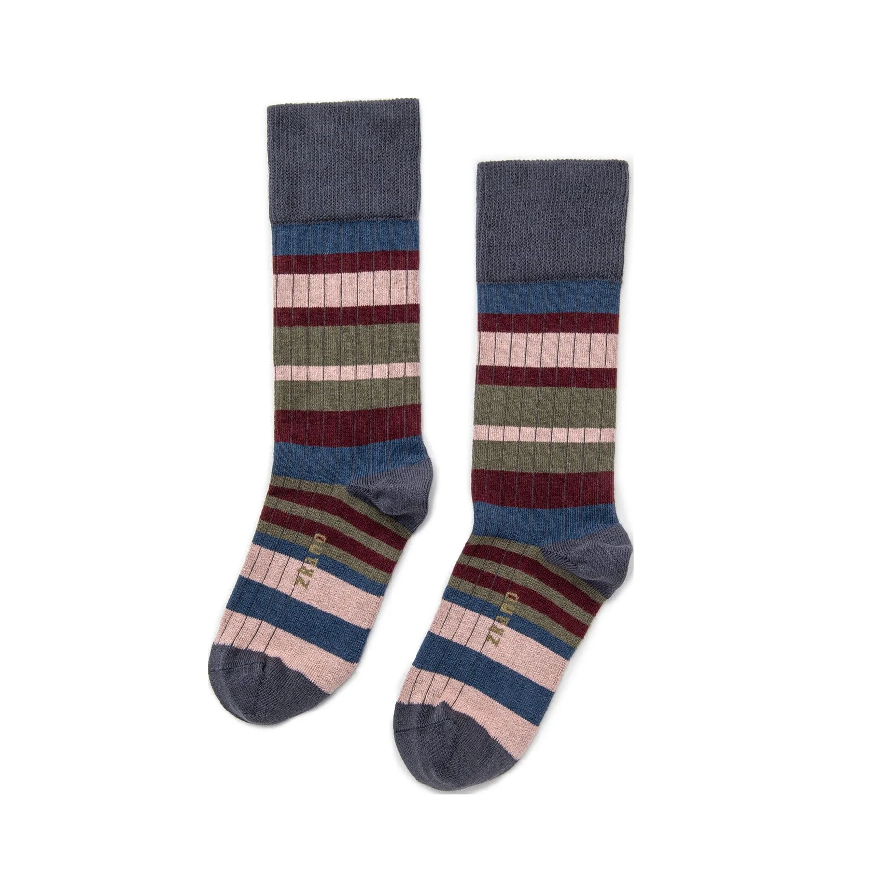 Sweater Stripe - Organic Cotton Ribbed Crew Socks - Indigo