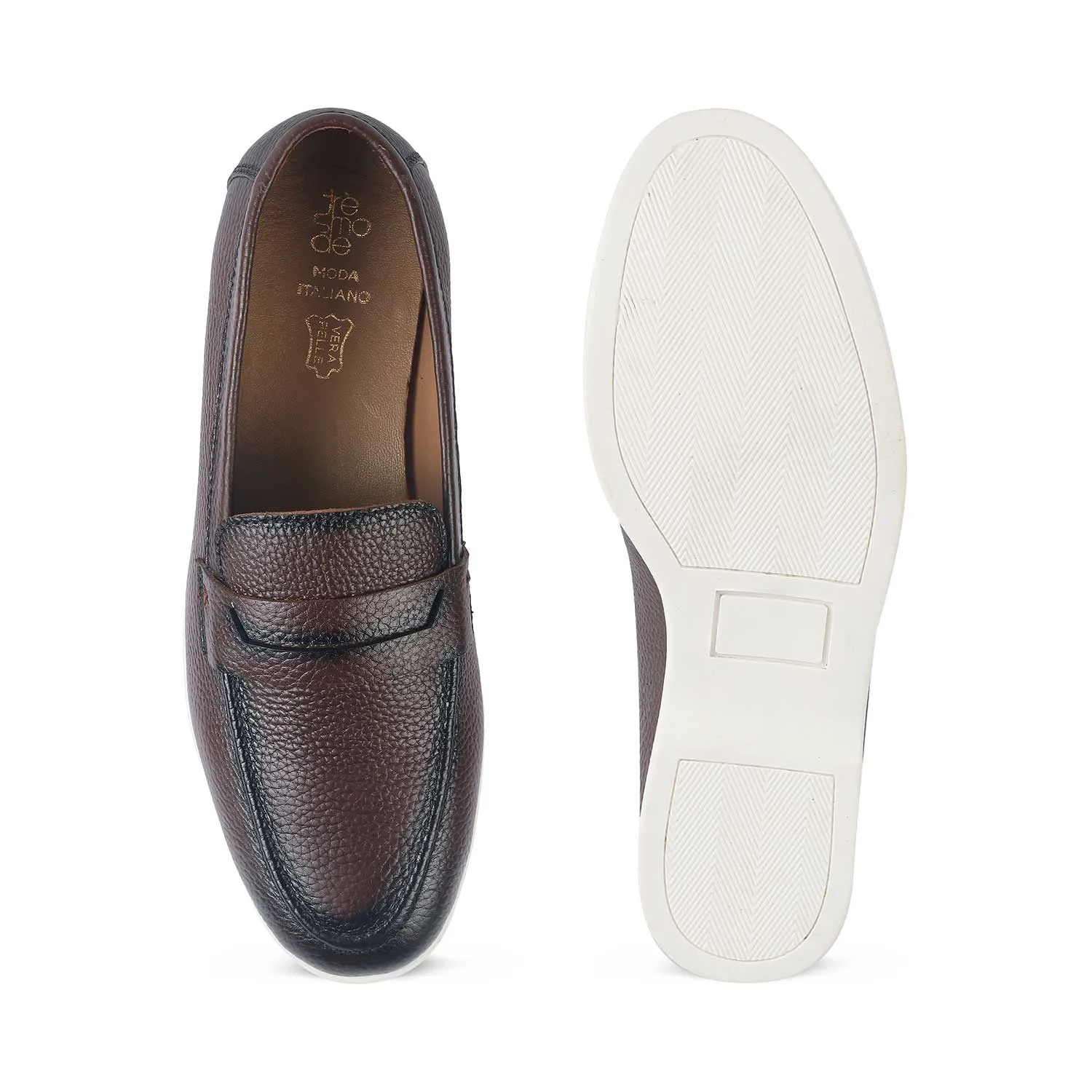 Tresmode Federer Brown Men's Penny Leather Driving Loafers