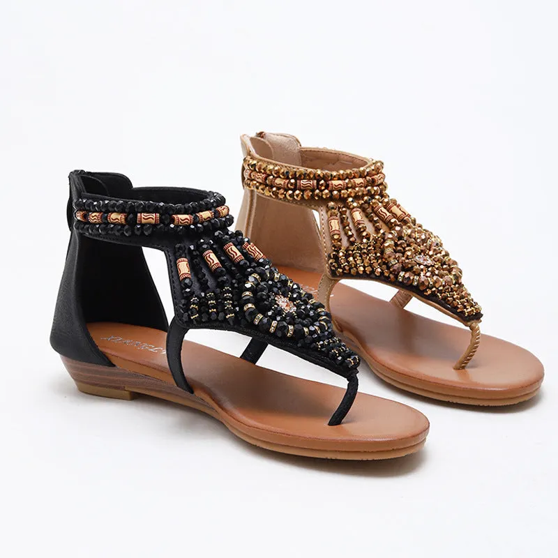 Uniwim Summer beach by the seaside sandals Wedge-heeled Rhinestone clip-on Sandals