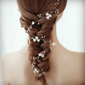 V120. boho white florets hair vine for wedding, bridal hairpiece.