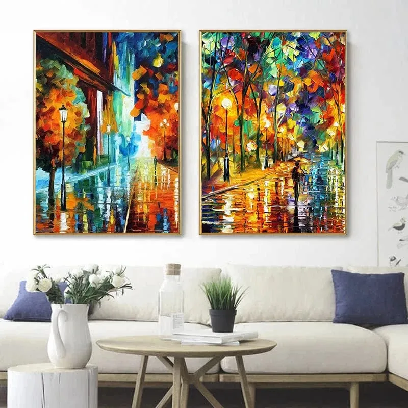 Vibrant Modern Abstract Street Canvas Print Colorful Landscape Wall Art Painting