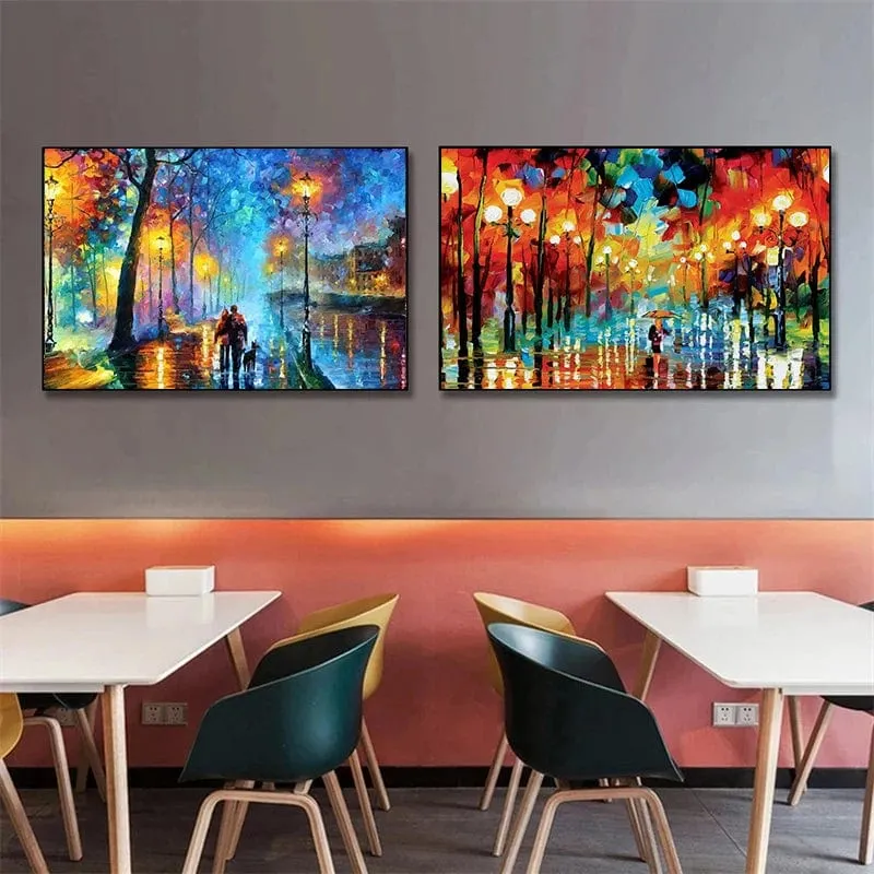 Vibrant Modern Abstract Street Canvas Print Colorful Landscape Wall Art Painting